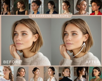 15 Earring Model Mockups Bundle, High-Quality Jewelry Display Backgrounds for Professional Product Presentation