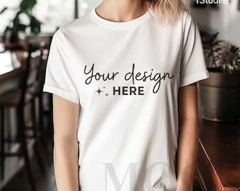 Bella Canvas 3001 Mockup, Bella Canvas Shirt ,Womens Tee Mockup, White T-Shirt Mockup
