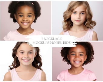 7 Necklace Mockups Kids Jewelry, Necklace Template Kid Necklaces Mockup Bundle, High Quality Mockups Necklace Model