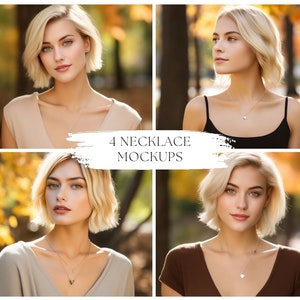 4 Necklace Mockups, Jewelry Mockup, Necklace Display, Necklace Models Elegant Necklace Display Mockup, High Quality Mockups Necklace Model