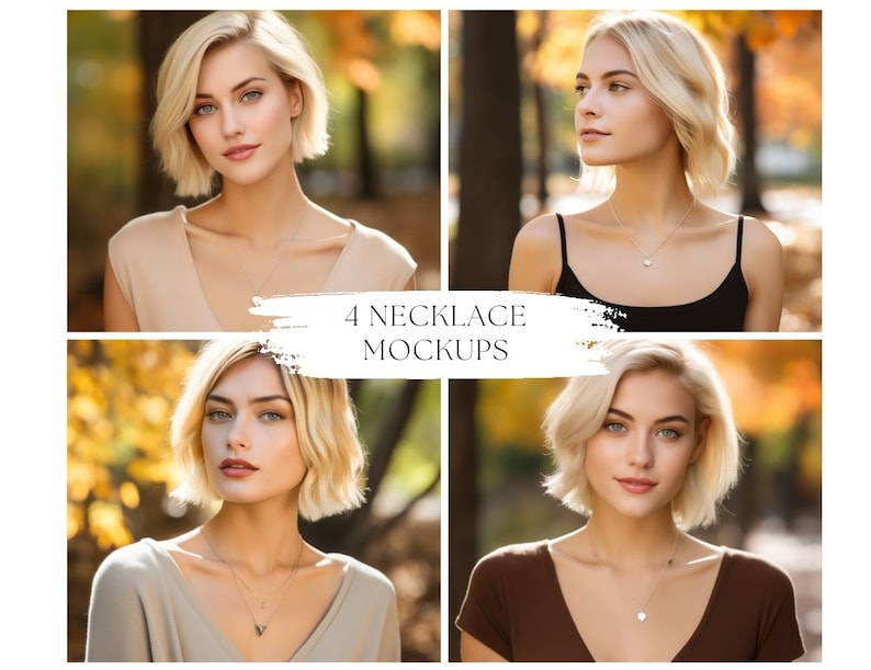 4 Necklace Mockups, Jewelry Mockup, Necklace Display, Necklace Models Elegant Necklace Display Mockup, High Quality Mockups Necklace Model