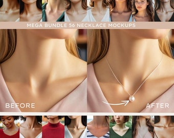 Mega Bundle di 56 mockup di collana di alta qualità, sfondo professionale per esposizione di gioielli per la presentazione del prodotto 5310 x 4000 pixel