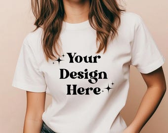 Maqueta Bella Canvas 3001, Camisa Bella Canvas, Maqueta de estilo de vida, Maqueta de camiseta modelo para mujer, Maqueta de camiseta blanca