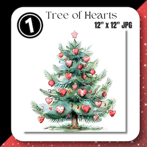 Árbol de corazones JPG Clipart Árbol de Navidad de San Valentín Corazones rosados Clip Art Acuarela para tarjetas navideñas Descarga digital instantánea Uso comercial