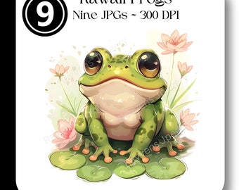 Frog and Flowers JPG 12"x12" Watercolor Cute Floral baby Toad Digital Paper Clipart Commercial Use Nursery Décor Illustrations Cute Clipart