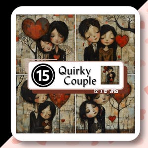Schrullig paar LIEBE Digital Papier 12 "x 12" JPG Herzen Grunge Eltern & Kind Clipart für Wand Kunst hoher Qualität Sofort-Download Kommerzielle Nutzung