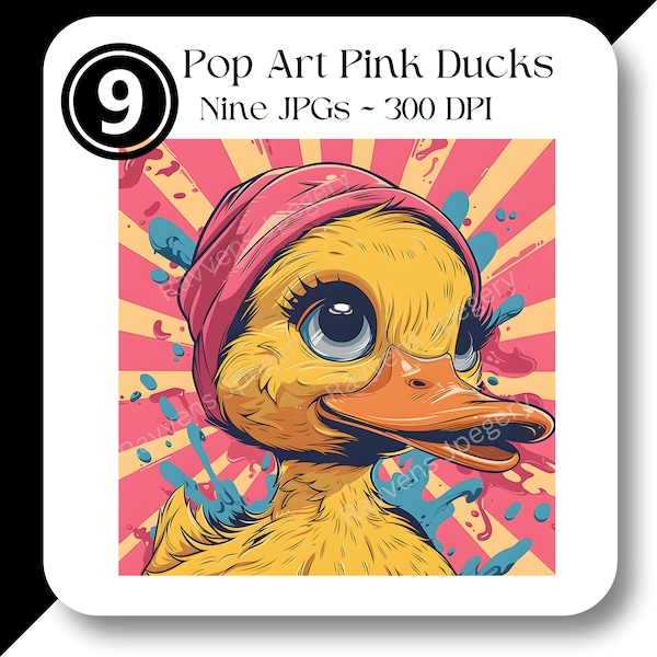 Pop Art Rubber Ducky JPG, Watercolor Clipart, Commercial Use Nursery Décor, Cartoon Duck Illustrations, Comic Duck Clipart Set for Creatives