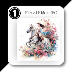 Floral Horse Girl Clipart, English Rider Clip art, Equestrian Clipart, Instant Download, Commercial Use, Fantasy Horse Woman in Flowers JPG