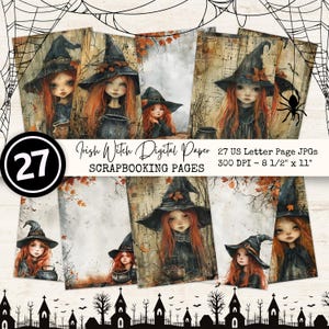 Quirky Irish Witch Digital Paper Whimsical Halloween US Letter 8 1/2&quot; x11&quot; Junk Journal Pages Scrapbooking Instant Download Commercial Use