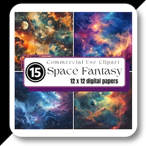 Space Galaxy JPG 12x12 Digital Papers Watercolor Night Sky Stars Junk Journal Instant Download High Quality Graphics For Crafters & Creators