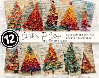 COLLAGE de árbol de Navidad JPG Papel digital para diario basura Papel de seda festivo Clipart 3D Descarga digital instantánea de alta calidad Uso comercial