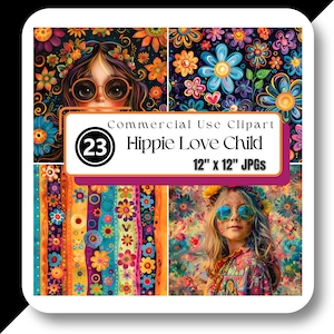 Hippie Flower Child JPG 12x12 Groovy 60&#39;s 70&#39;s Vibe Digital Paper Junk Journal Scrapbook Instant Download High Quality 4 Creators & Crafters
