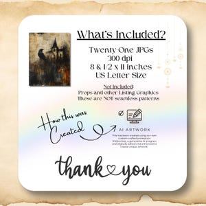 Puede incluir: Una ilustraci&oacute;n digital de un edificio oscuro de estilo g&oacute;tico con un cuervo posado en el techo. La imagen forma parte de un conjunto de 21 im&aacute;genes digitales, cada una de las cuales mide 21,6 cm por 27,9 cm, y est&aacute; disponible para descargar como archivo JPG.