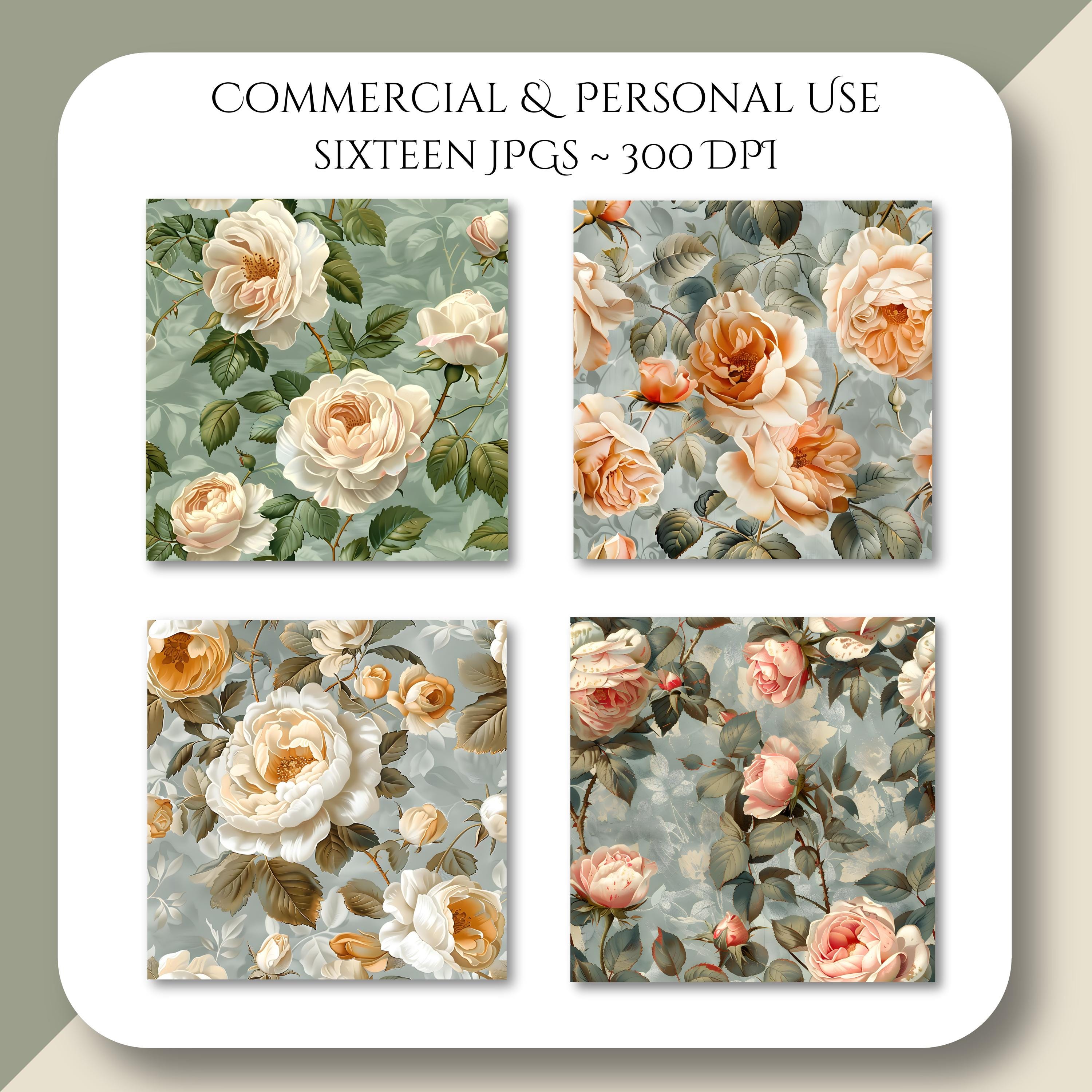 Vintage CABBAGE ROSES Seamless Tile Background Floral Pattern Retro ...