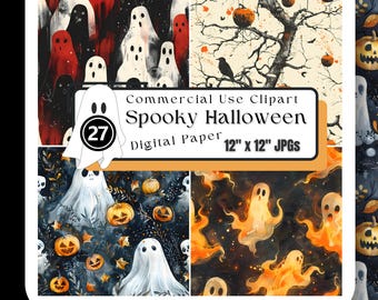 Spooky Halloween JPG 12"x12" Digital Paper Seamless Pattern Tile Junk Journal Scrapbook Instant Download High Quality for Creators Crafters