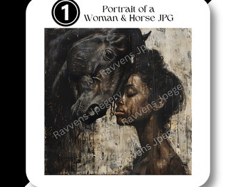 Woman with Horse JPG Clipart | Black Woman and Horse Art | Black Horse Woman Art JPG | Instant Download | Commercial Use | Horse & Girl JPG