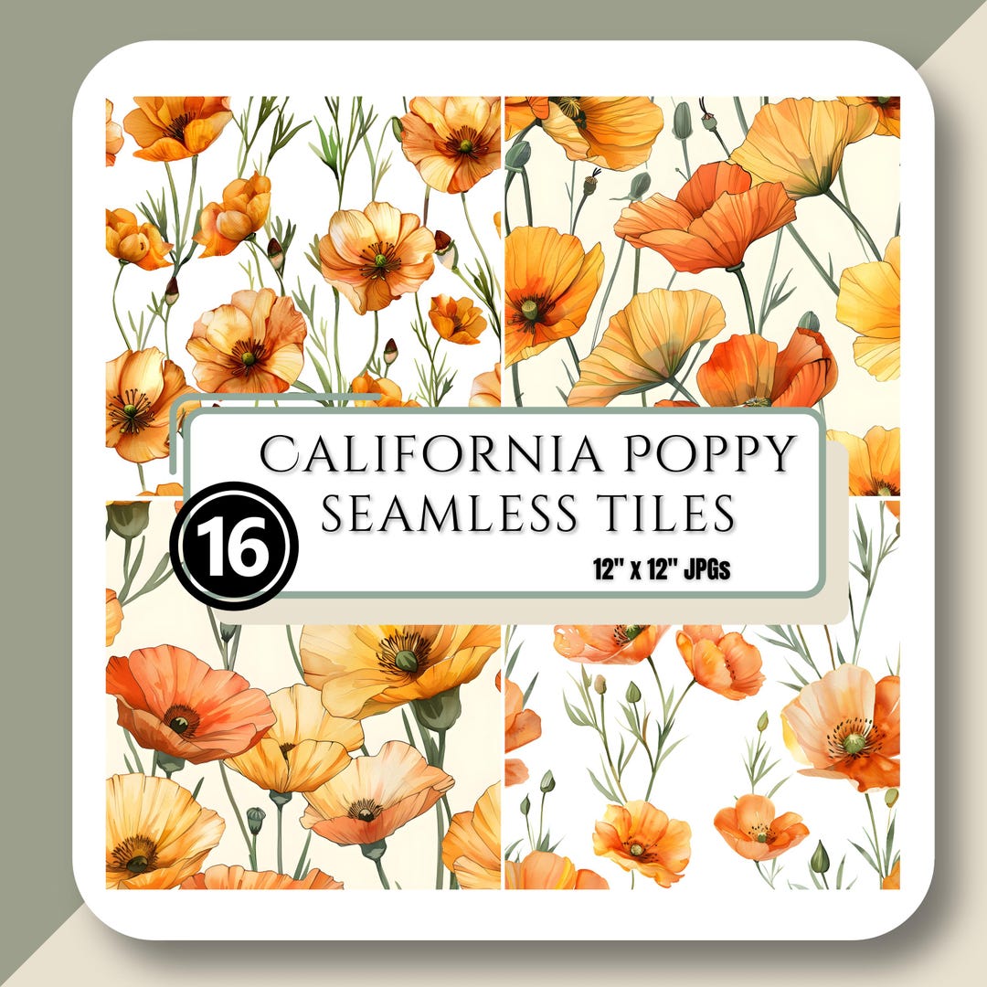 CALIFORNIA POPPY Background, Seamless Tiles, Digital Floral Patterns ...