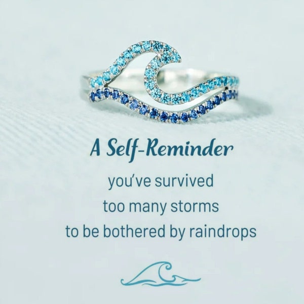 A Self-Reminder - You’ve Survived Too Many Storms Minimalist Wave Ring - High And Low Ring - Self Love Ring -  Birthday Gift For Daughter
