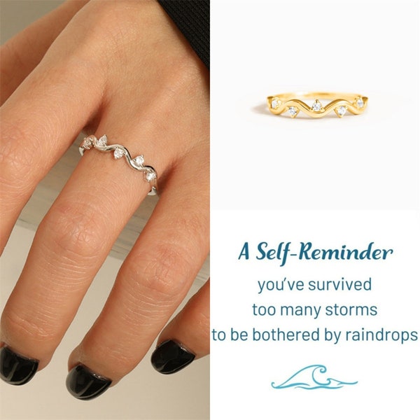 A Self-Reminder - You've Survived Too Many Storms Wave Ring - High And Low Minimalist Wave Ring - Self Love Ring - Christmas Gift For Her