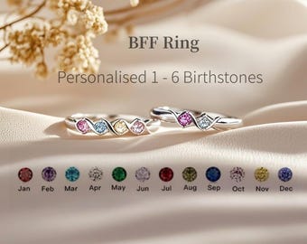 Personalized 1-6 Birthstones Ring - Minimalist Dainty  Ring -Meaningful Gift for Her -BFF Rings Mother's Day Gift - Family Birthstone Ring