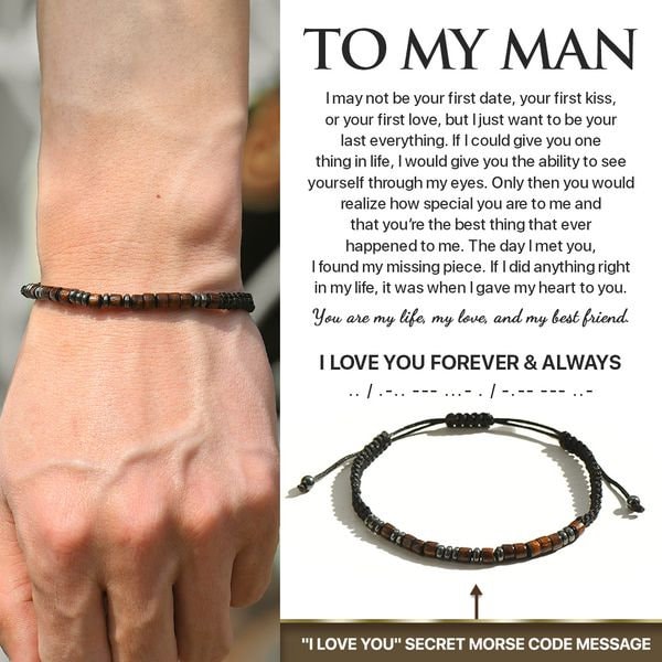 To My Man -I Love You Forever & Always Morse Code Armband -Gepersonaliseerd cadeau voor hem -Paargeschenken - Heren kralenarmband -Soulmate Gift