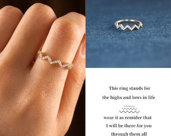 Bague vague minimaliste des hauts et des bas - Bague de l'amitié - Cadeau meilleur ami - Bague en or 18 carats - Cadeau pour fille - Cadeau pour femme - Cadeau de Noël