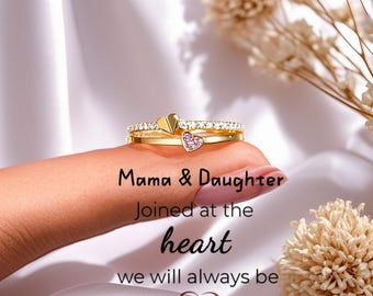Morsring - Mamma och dotter förenade i hjärtat - Födelsedagspresenter till mamma - Unik present till dotter - Mors dag-present - Julklapp