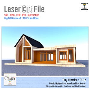 Modern house laser cut model | DIY miniature home | 1:100 scale Svg Dxf Pdf files