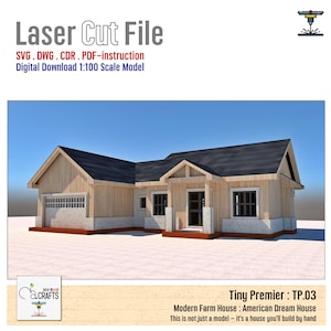 Modern Farm House TP03 | Laser Cut Files SVG DXF CDR | Miniature American House | 1:100 Scale Digital Download