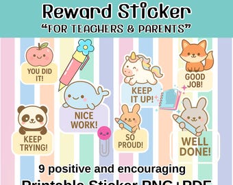 Kawaii Belohnungssticker: Ausdruckbare positive Ermutigung für Kinder (PNG + PDF)