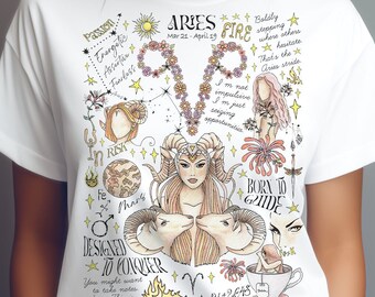Aries Shirt  Women Zodiac Whimsical Overload Tshirt Cotton Tee Top Cool Birthday Aries Gifts  Mother Daughter Gift Comfort Colors Tee