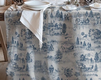 Mantel navideño de Toile, clásico, decoración de Papá Noel, mesa de Navidad, invierno, bosque, vacaciones, granja, comedor, lino, algodón, decoración rústica francesa