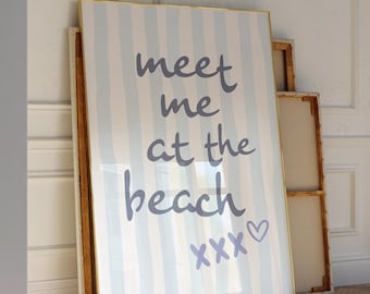 Meet Me at The Beach Poster Print Wall Art Beach House Decor Coastal Striped Digital Art Download Printable Poster Coastal Granddaughter
