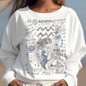Aquarius Sweatshirt Zodiac Mermaid Sweater Cotton Crewneck Cool Affirmation Birthday Party Aquarius Gift Mother Daughter Sister Gift Teacher