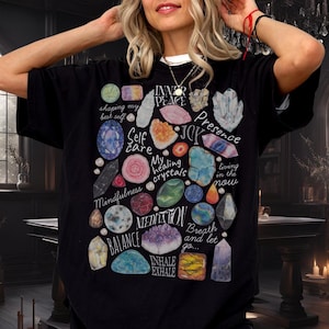 Crystal Healing Shirt Spiritual Witchy Tee Gothic Celestial Metaphysical Chakra Yoga Shirt Self Care Gift Manifestation Witchcraft Outfit