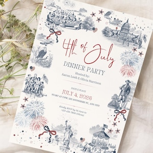 Invitation fête de l'indépendance du 4 juillet, modèle modifiable sur toile, imprimable pour dîner patriotique, invitation à faire une carte américaine par téléphone