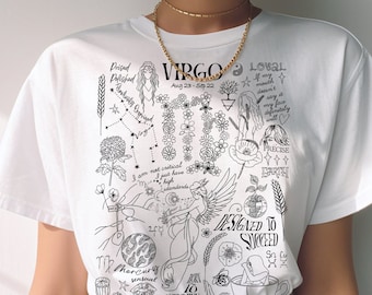 Camiseta Virgo personalizada con temática astrológica. Regalo ideal para cumpleaños. Regalo perfecto para tu hija o mejor amiga. Colores disponibles.