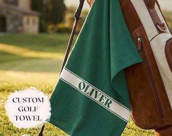 Custom Golf Towel Name Green Personalized Golfing Bag Cart Accessories Face Cloth Gift for Men Dad Team Tournament Favor
