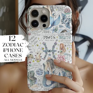 Dierenriem stoer telefoonhoesje iPhone 16 astrologie hoesje schattige vissen Leeuw hemelse verjaardagscadeau dochter klein gepersonaliseerd cadeau lente telefoonhoesje