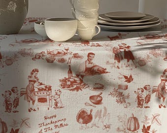Mantel personalizado para Acción de Gracias, decoración de mesa de comedor, estética vintage, otoño, granja, toile, mantel de cocina retro, nostalgia, mantelería