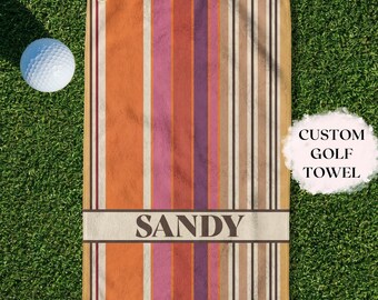 Retro Striped Golf Towel Name Personalized Custom Cabana Stripe Golfing Bag Cart Accessories Old Money Gift for Women and Men