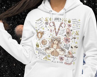 Aries Hoodie with Metal Eyelets   Women Zodiac Overload Personalized Top Cool Affirmation Birthday Aries Gifts  Mother Daughter Friend