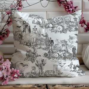 Gothic Throw Pillow Halloween Toile Pillow Goth Skeleton Pumpkin Throw Pillow Spooky Gothic Gift Creepy Gothic Party Decor Victorian Home