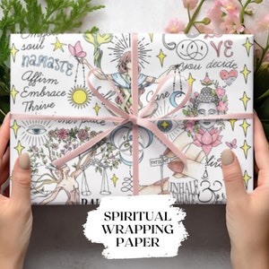 Spiritual Affirmation Wrapping Paper Boho Hippie Decor Namaste Gifting Self Care Gift Yoga Instructor Birthday Gift for Teacher Yoga Gifts