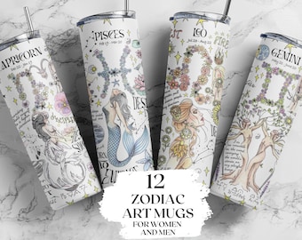 Zodiac Tumbler Straw Lid Astrology Water Bottle Mug Horoscope Mug Art Loves Day Gift Bachelorette Party Gift Personalized Birthday Gift