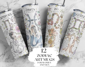 Zodiac Skinny Tumbler Straw Lid Astrology Mug Whimsical Mothers Day Gift Tumbler Beach Birthday Party Keepsake Gift Aries Taurus Gift Gemini