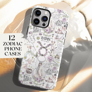 May include: A white phone case with a colorful design featuring the Taurus zodiac sign, flowers, and the text "Born to Thrive" and "Comfort Zone".