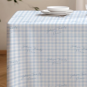 Blue Gingham Tablecloth Custom Name Table Decor Picnic Baby Shower Summer Birthday Party Table Cover Farmhouse Preppy Aesthetic Tablecloth