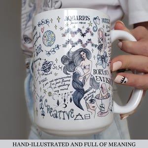 Aquarius Mug Zodiac Coffee Cup Astrology Horoscope Mug Mermaidcore Birthday Aquarius Gifts Women Goddess Affirmation Gift Mothers Day Gift image 1