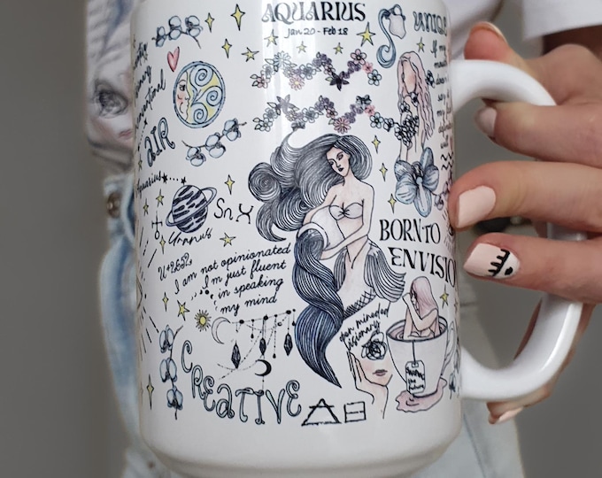 Aquarius Mug Zodiac Coffee Cup Astrology Horoscope Mug Mermaidcore Birthday Aquarius Gifts Women Goddess Affirmation Gift Mothers Day Gift